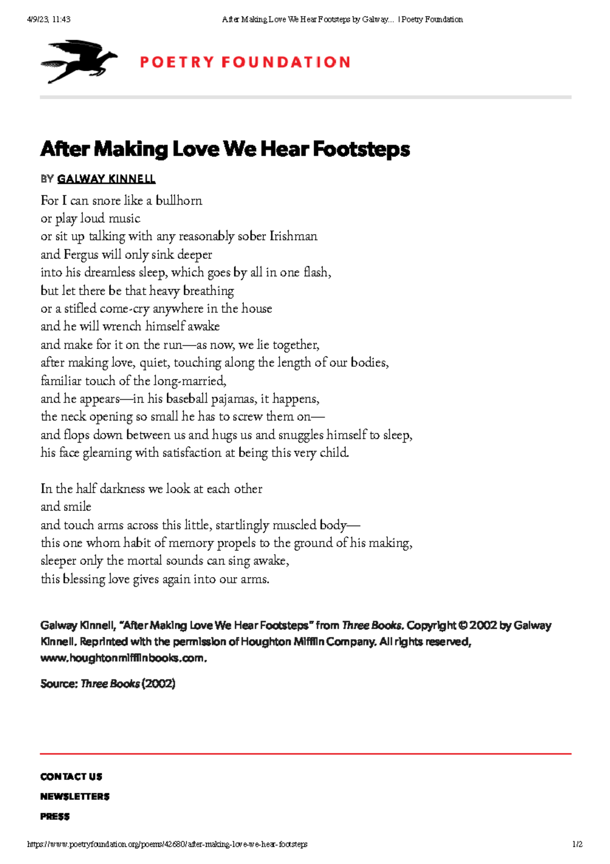 After Making Love We Hear Footsteps by Galway… Poetry Foundation - 4/9/23,  11:43 After Making Love - Studocu