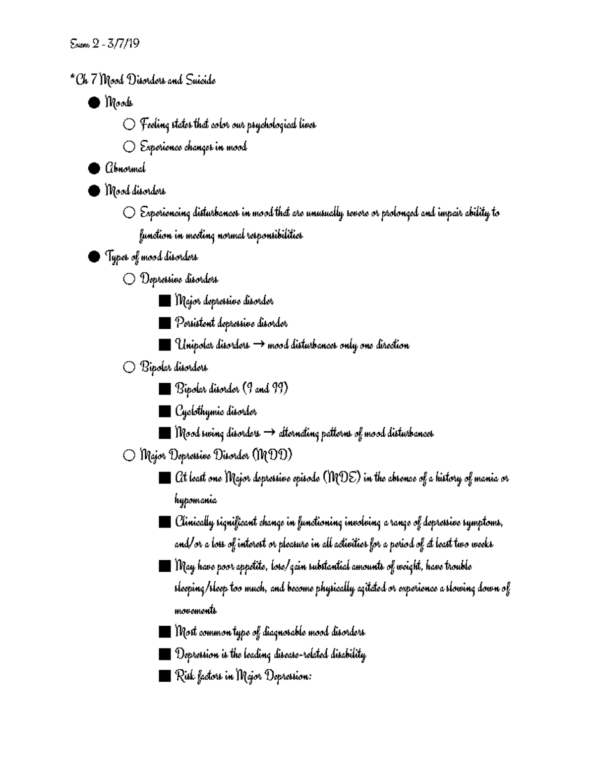 Abnormal Psych Ch 7 Notes - *Ch 7 Mood Disorders and Suicide Moods ...