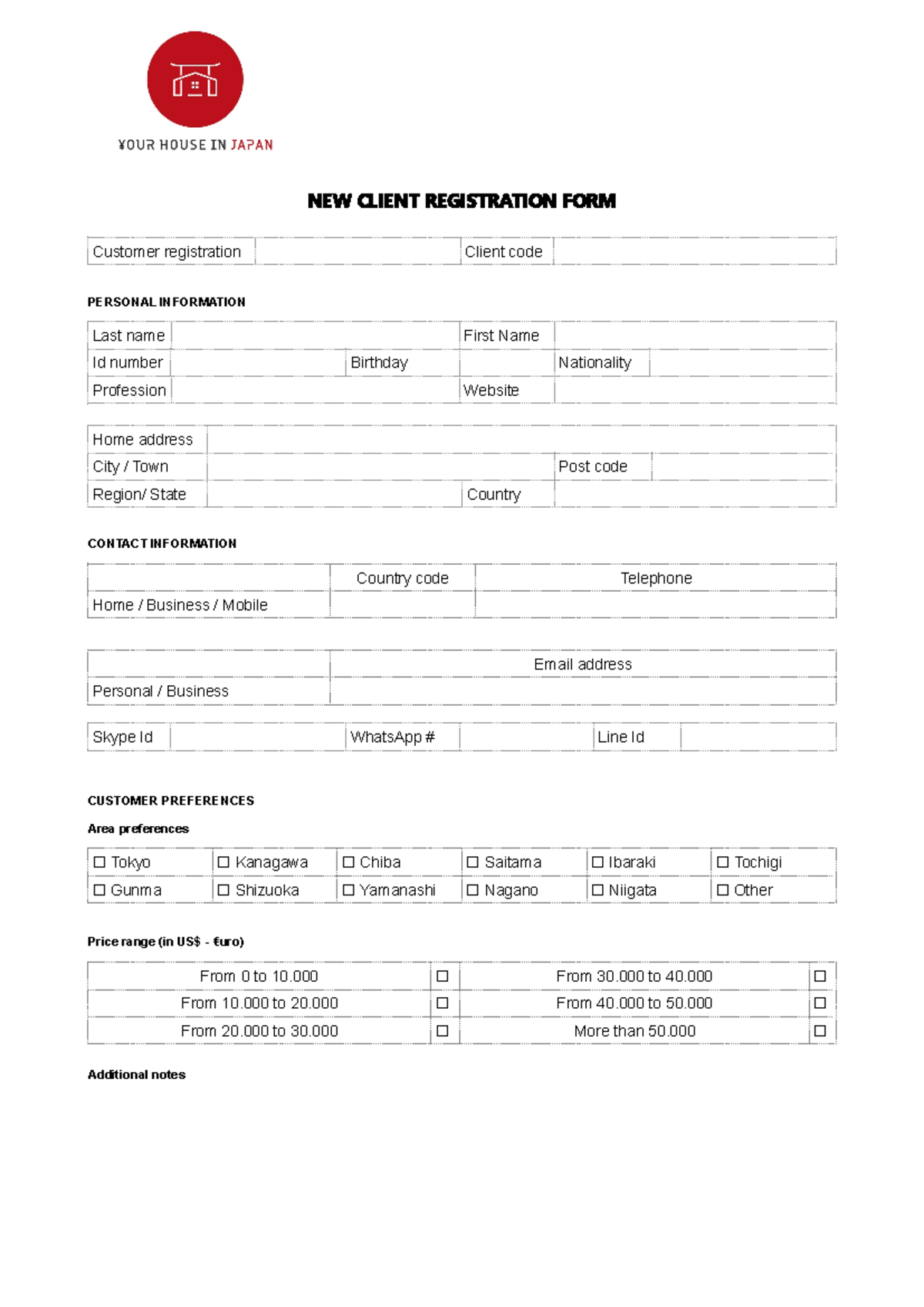 New Client Registration Form - NEW CLIENT REGISTRATION FORM Customer ...
