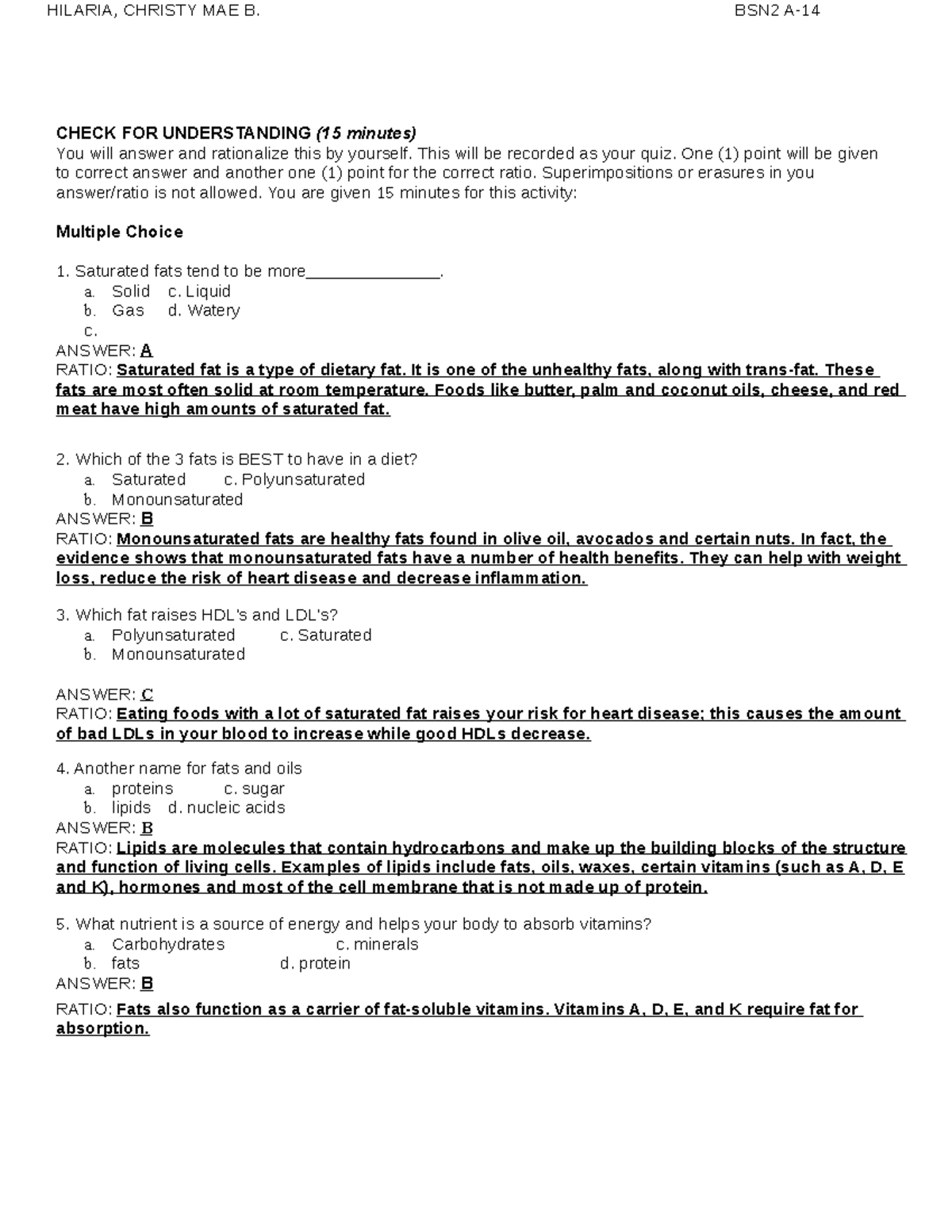 Hilaria SAS 6 ( Laboratory) Nutri - HILARIA, CHRISTY MAE B. BSN2 A ...