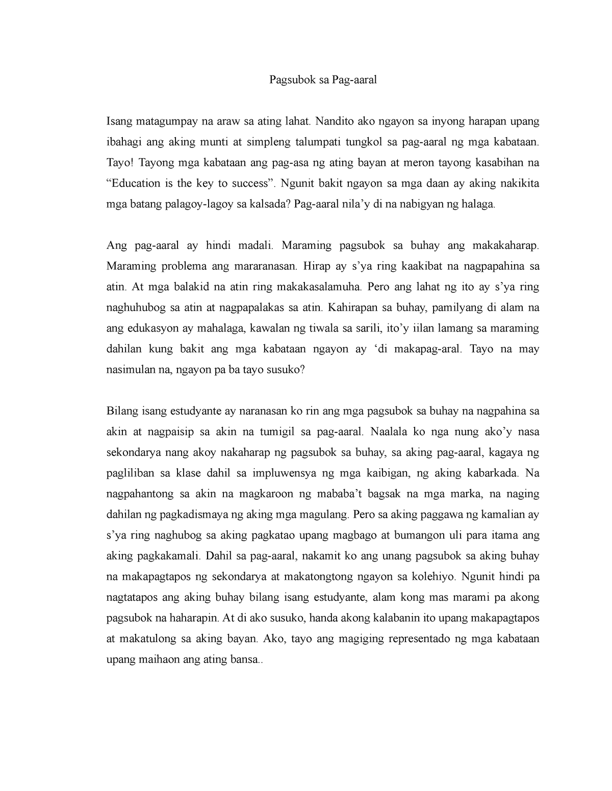 Talumpati Tungkol Sa Pag Aaral Halimbawa Maiklingmaha 9673