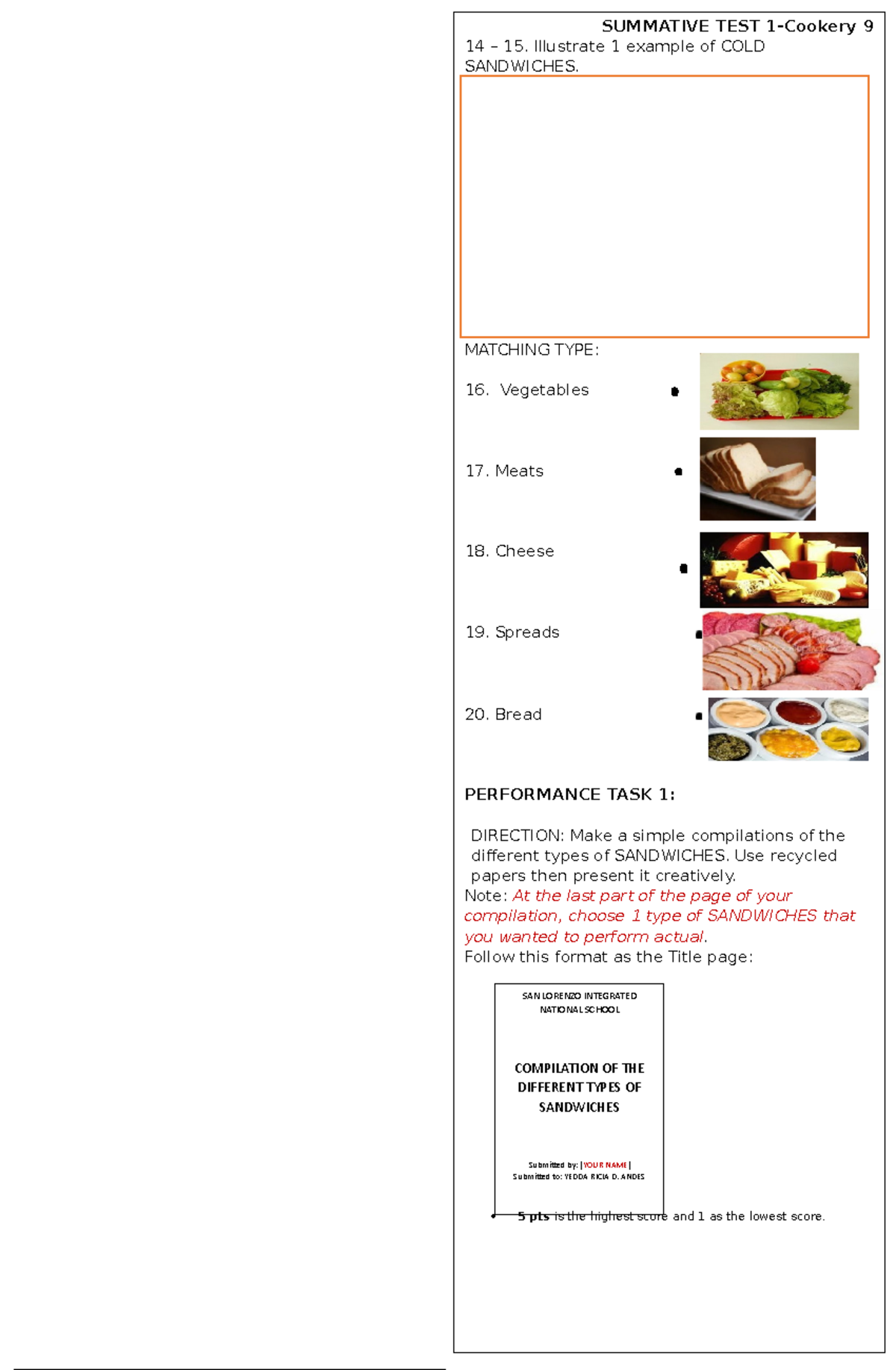 Sum 1 Cookery 3rd Q - Learning Materials - SUMMATIVE TEST 1-Cookery 9 ...