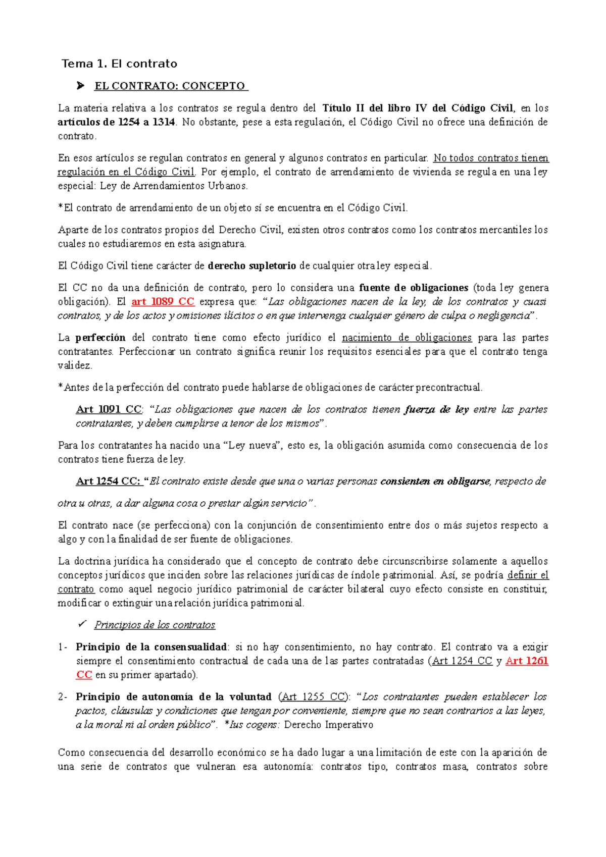 Tema 1 - Tema 1 - Tema 1. El Contrato EL CONTRATO: CONCEPTO La Materia ...