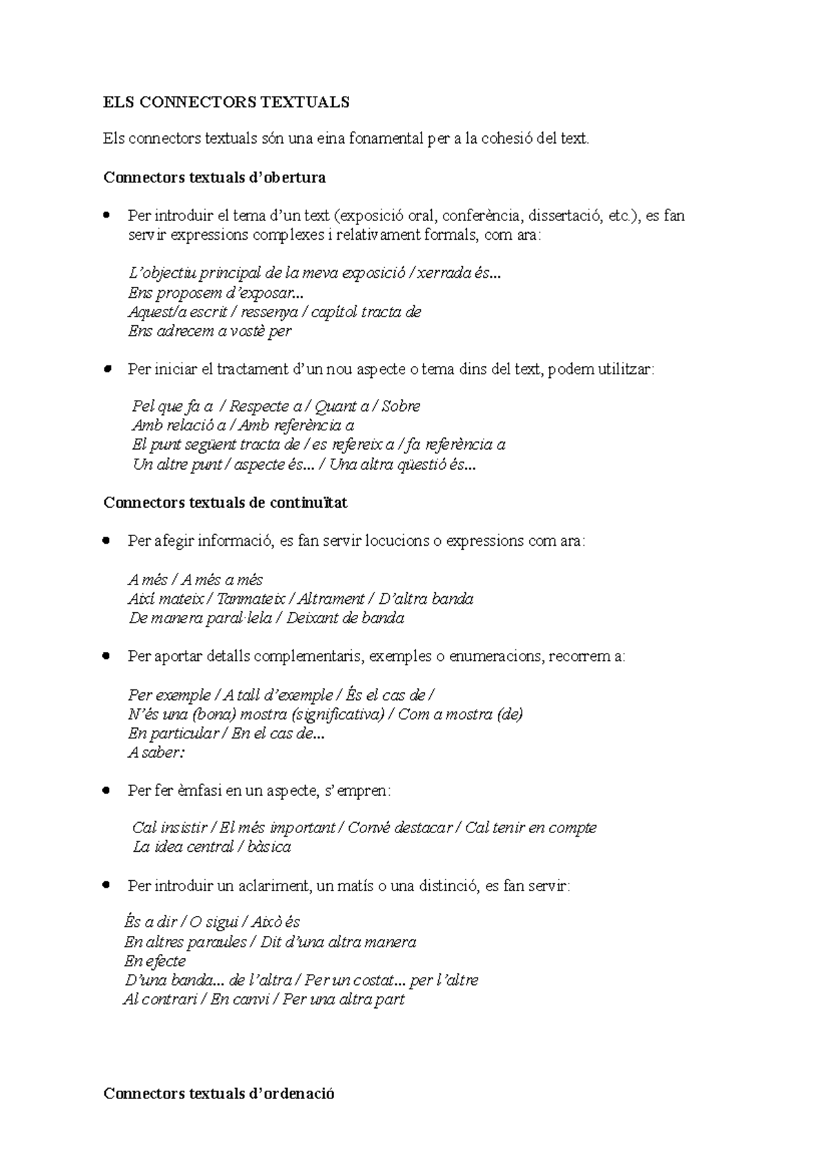 ELS Connectors Textuals ELS CONNECTORS TEXTUALS Els connectors