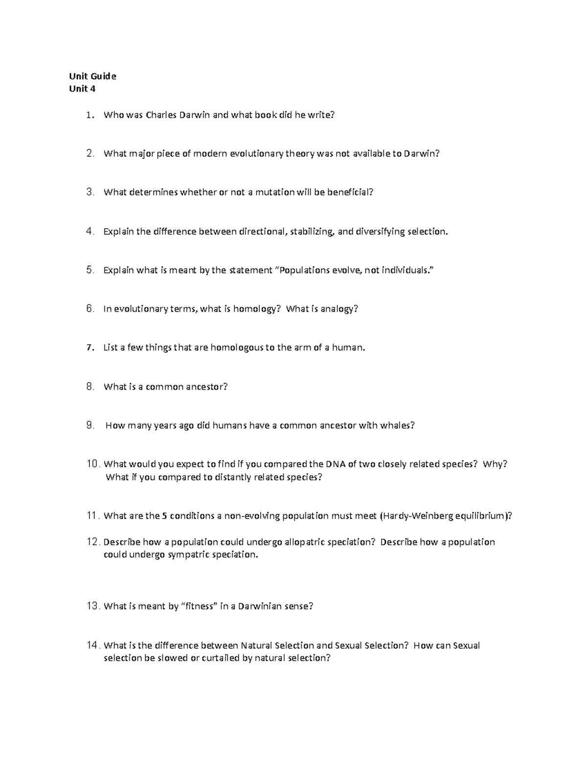 Unit Guide (Unit 4) Bio 101 - BIO 101 - Studocu