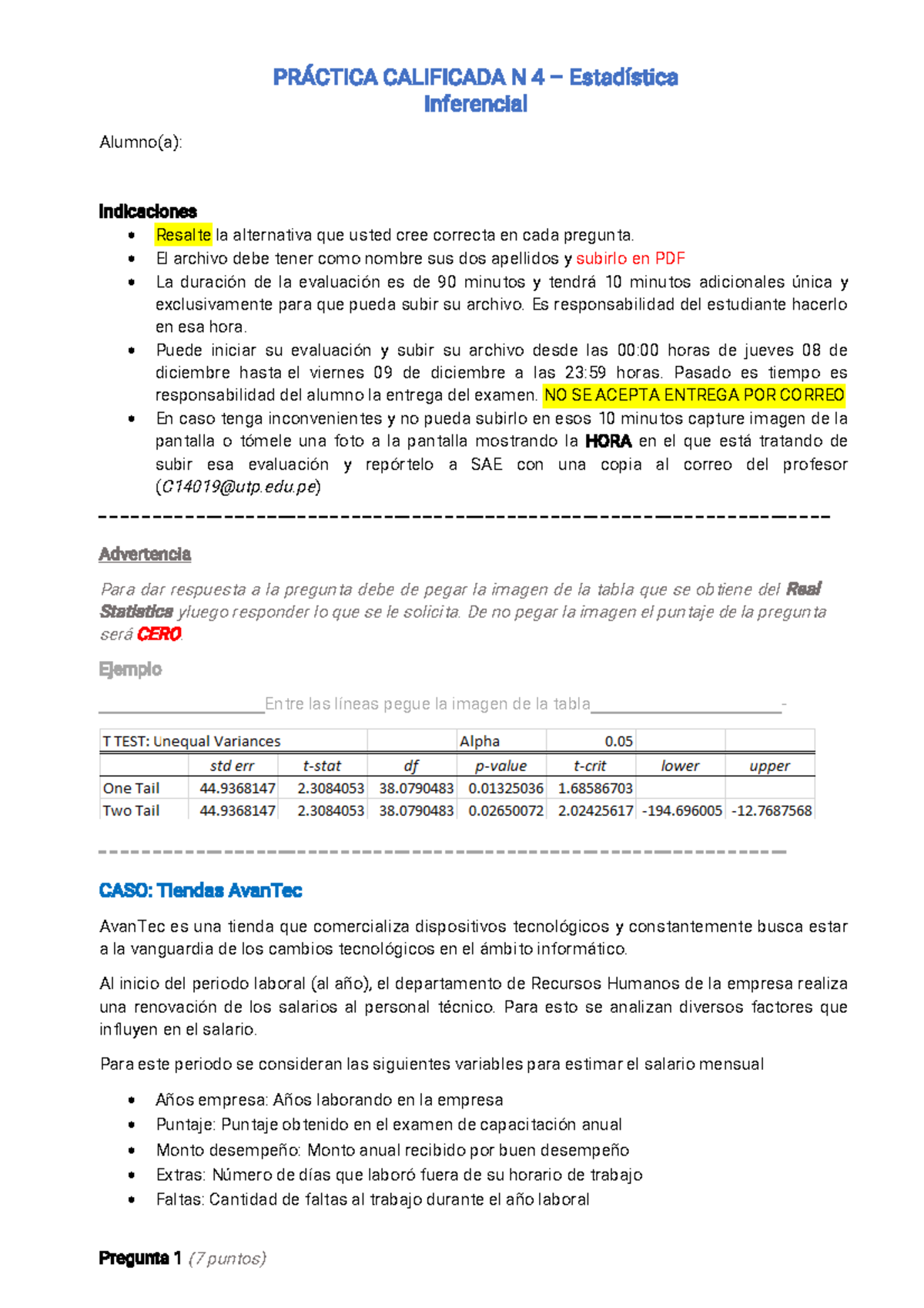 Practica n4 - Práctica N4 - PRÁCTICA CALIFICADA N 4 – Estadística ...