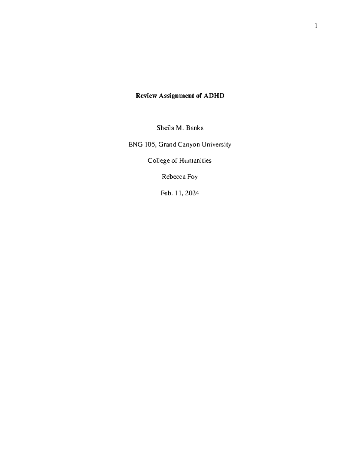 Review Assignment of ADHD (1) - Review Assignment of ADHD Sheila M ...