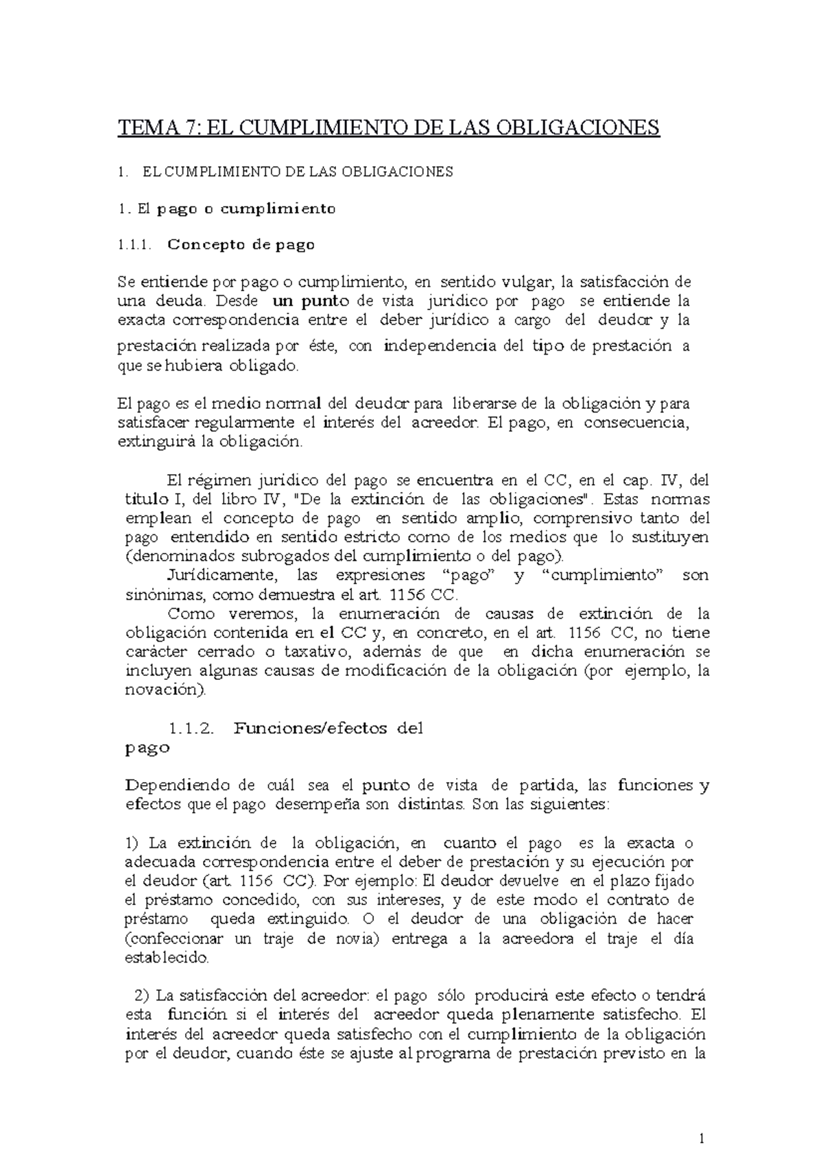 Leccion 7 El Cumplimiento De La Obligación Tema 7 El Cumplimiento De Las Obligaciones 1 El