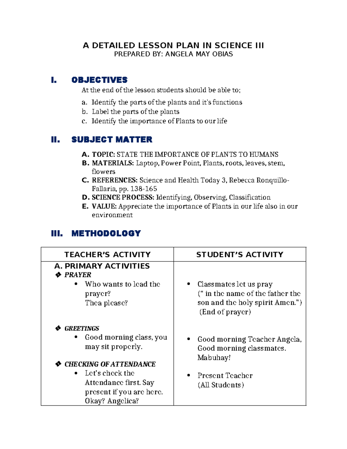 A Detailed Lesson PLAN IN Science III - A DETAILED LESSON PLAN IN ...