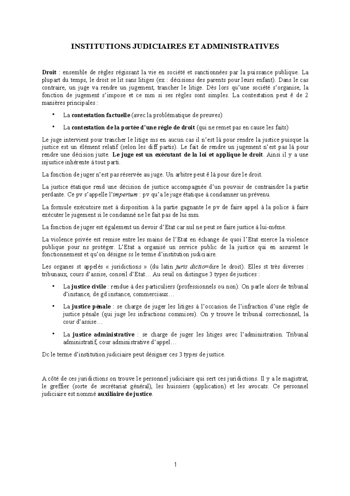 Institutions Judiciaires Et Administratives - INSTITUTIONS JUDICIAIRES ...