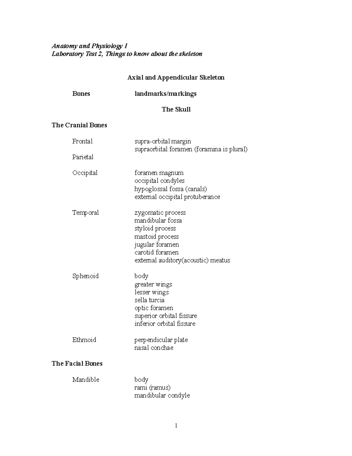 Anatomy and Physiology I Test 2 Anatomy and Physiology I Laboratory Test 2, Things to know