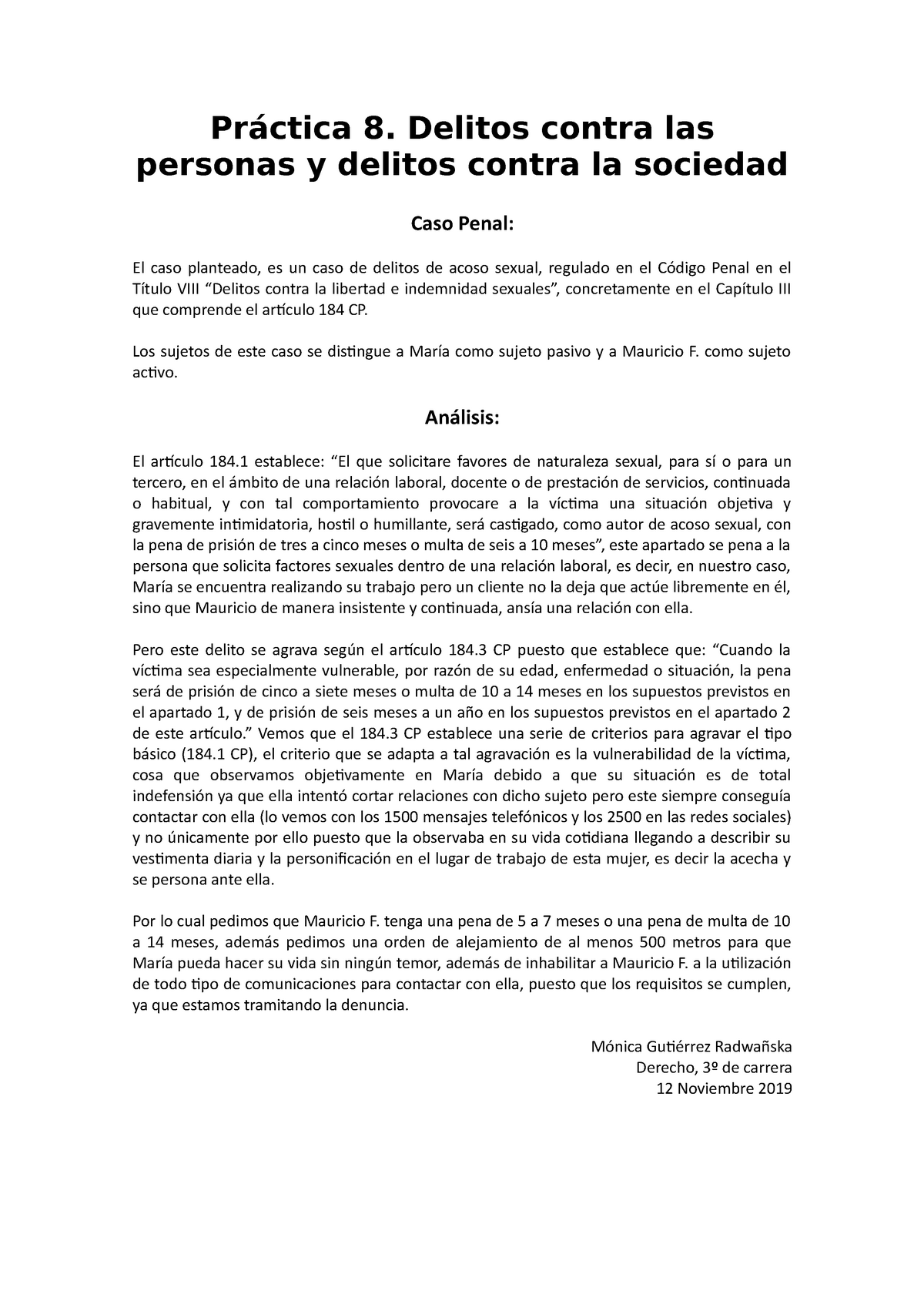 Practica 8 - Práctica 8. Delitos Contra Las Personas Y Delitos Contra ...