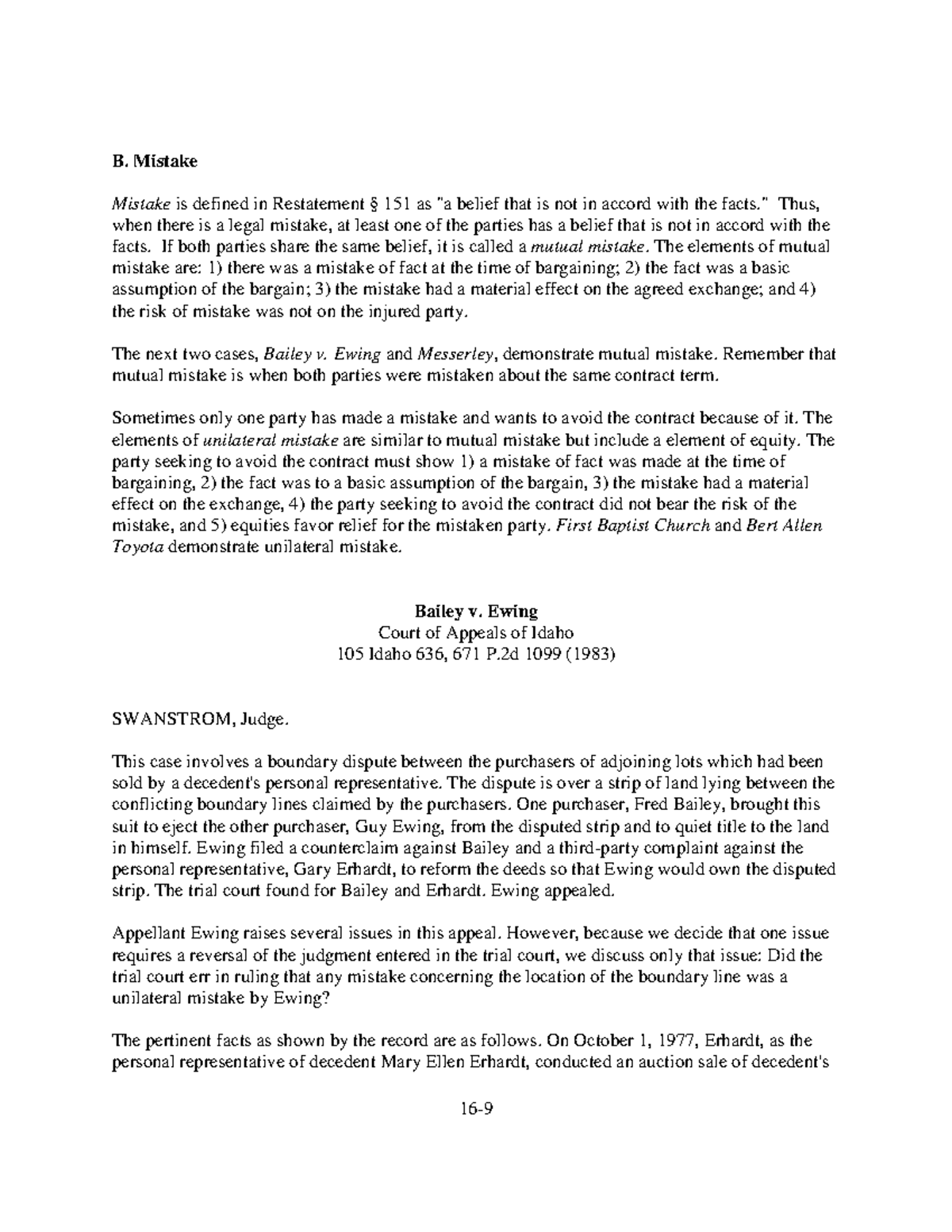 Bailey v. Ewing Anderson Fall 2022 B. Mistake Mistake is defined in