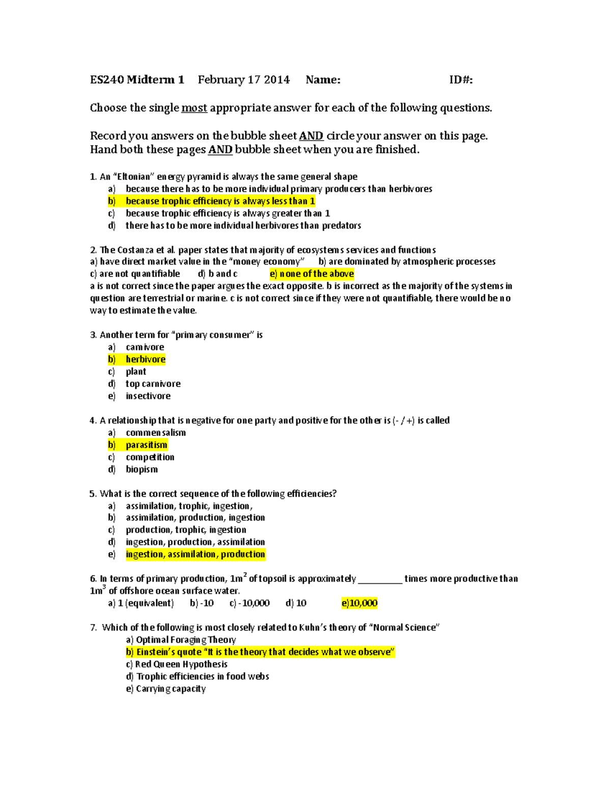 Exam 17 February 2014, questions and answers - ES240 Midterm 1 February ...