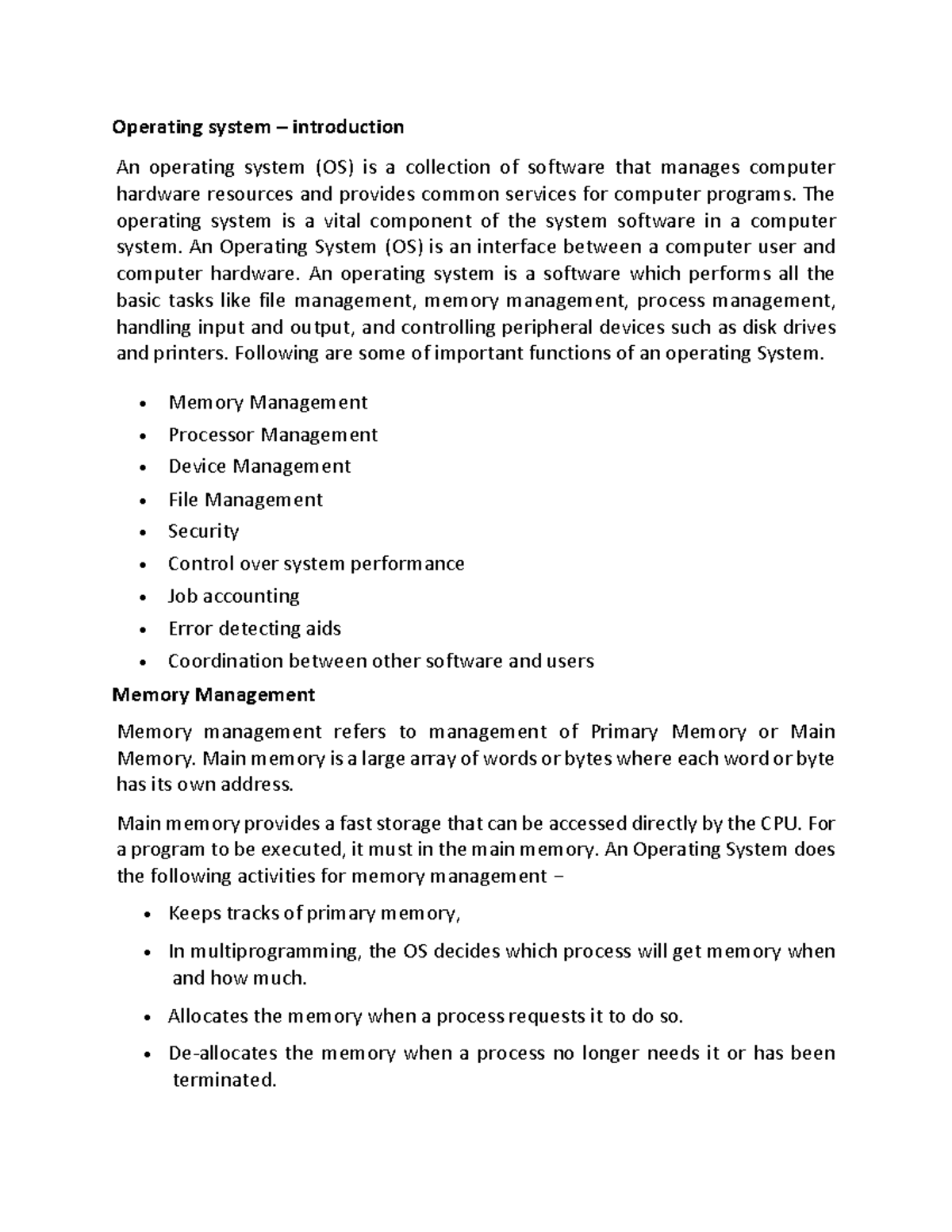 Operating system introduction - Operating system – introduction An ...