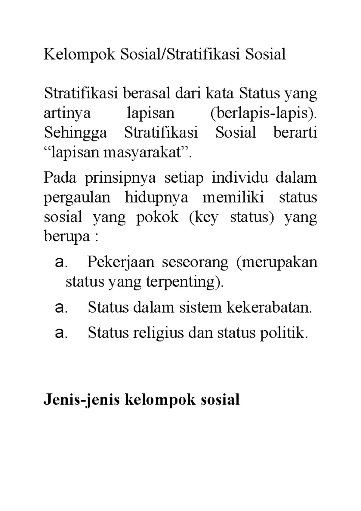 Kelompok Sosial - Kelompok Sosial/Stratifikasi Sosial Stratifikasi ...