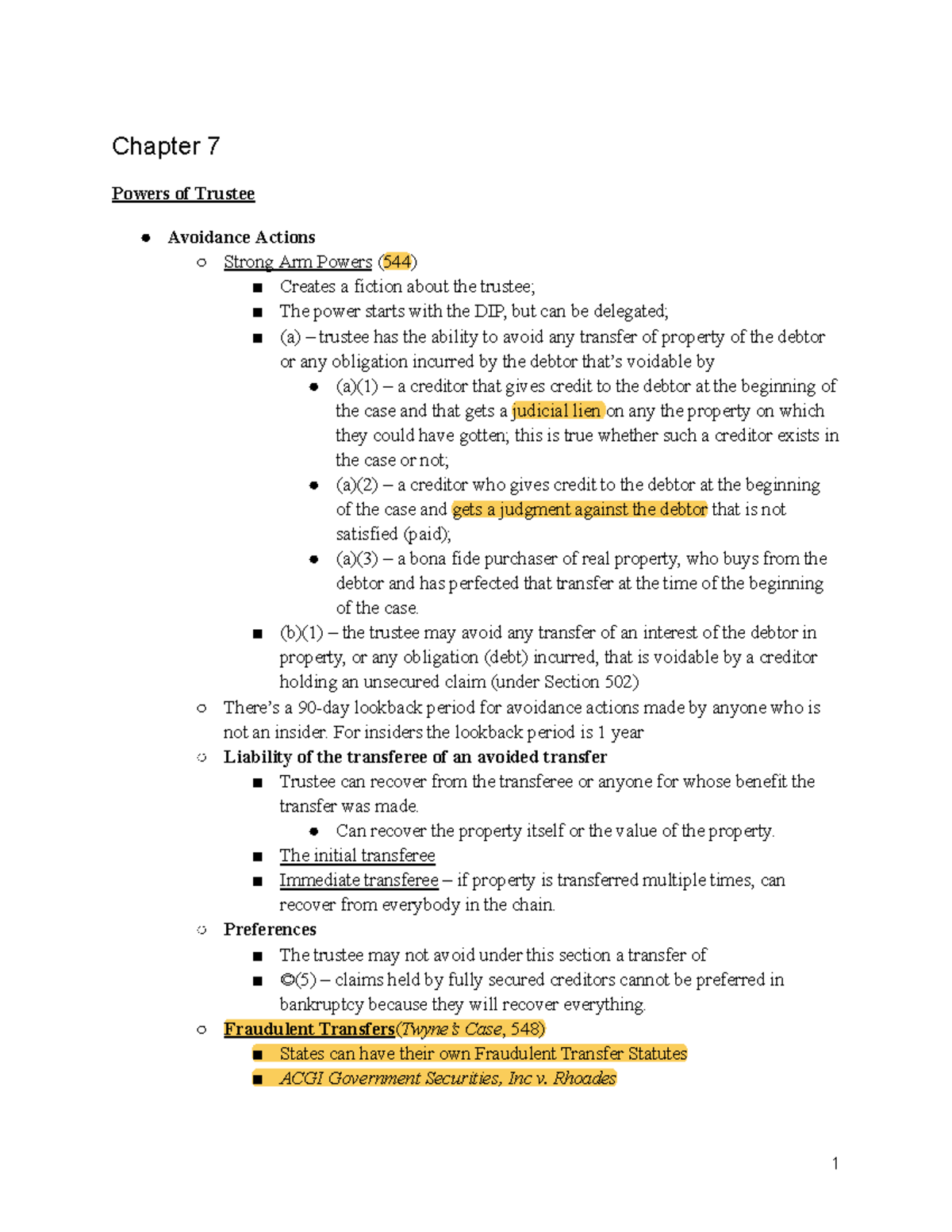 BK Group Outline - cours droit bancaire - Chapter 7 Powers of Trustee ...