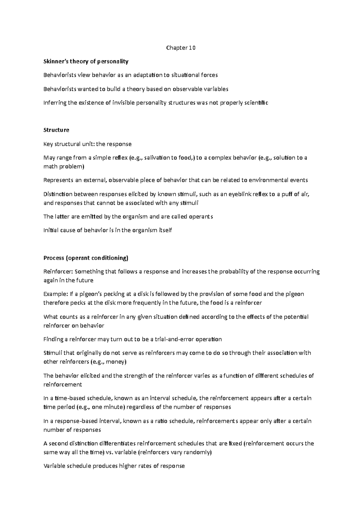 Chapter 10 - part 2 - Chapter 10 Skinner’s theory of personality
