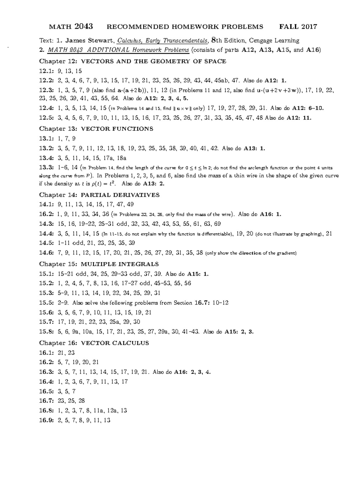2043problems - homework - MATH . 2043 RECOMMENDED HOMEWORK PROBLEMS ...