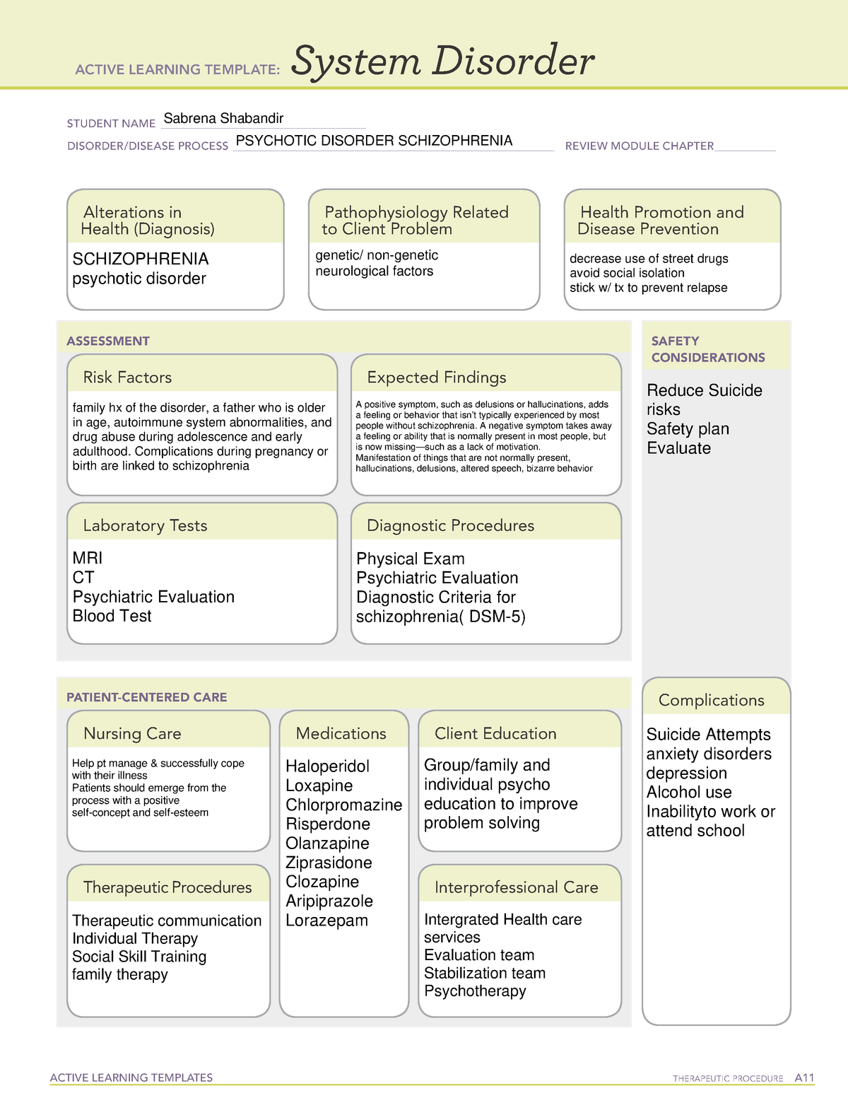 Schizophrenia Active Learning Template - ACTIVE LEARNING TEMPLATES ...