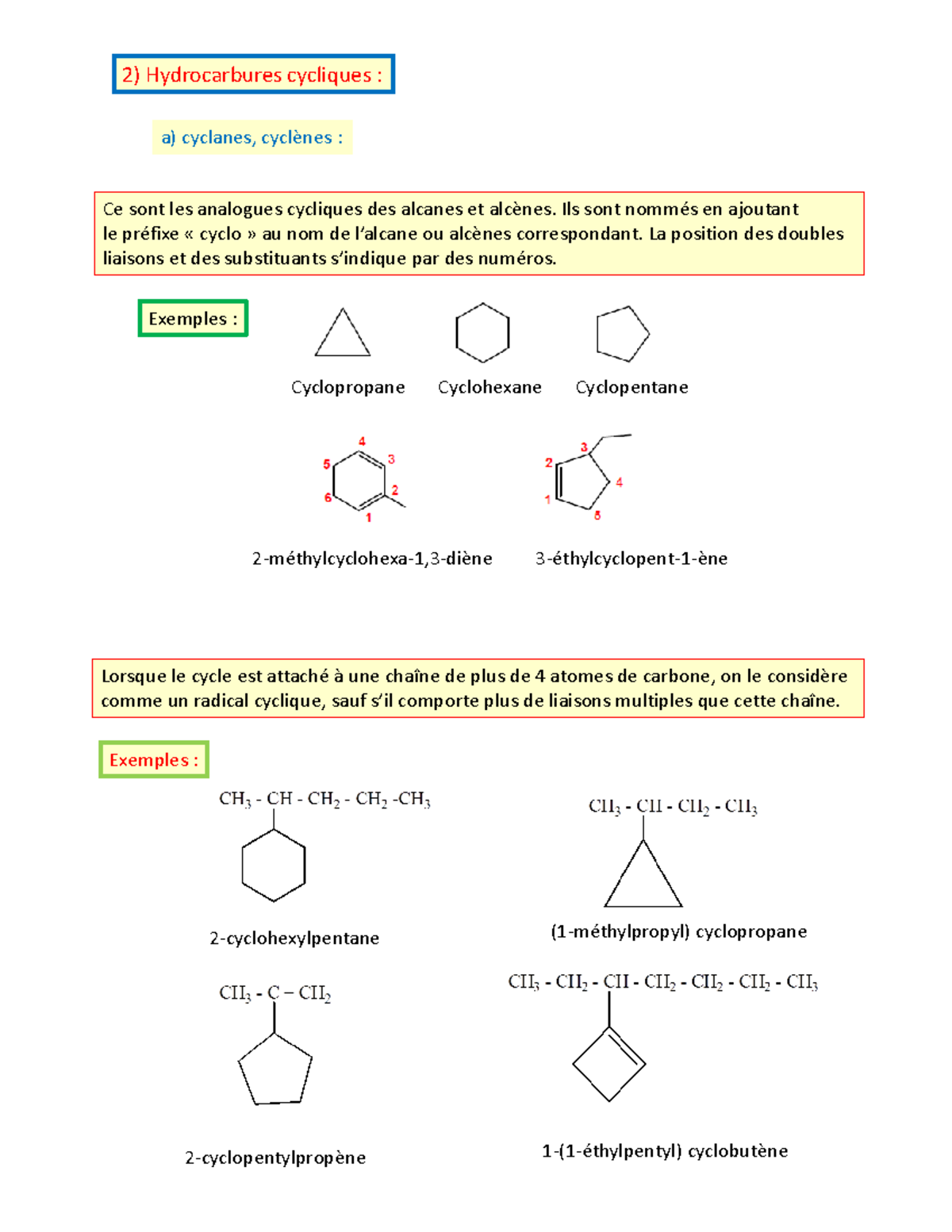 Chapitre 1 Chimie Organique - 2) Hydrocarbures Cycliques : A) Cyclanes ...