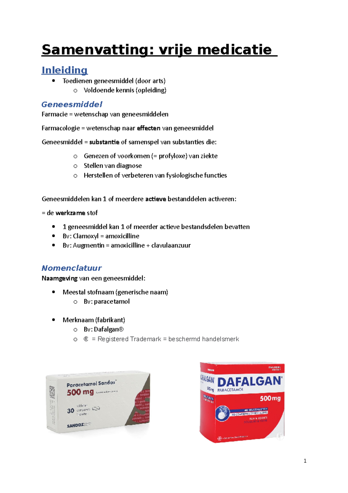 Samenvatting - Medicatie - Samenvatting: Vrije Medicatie Inleiding ...