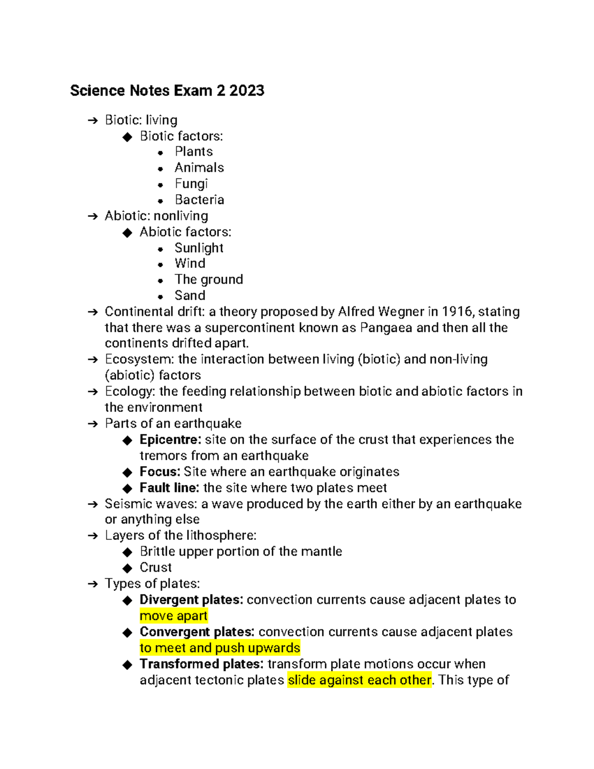 Science Notes - Exam 2 2023 - Science Notes Exam 2 2023 Biotic: living ...