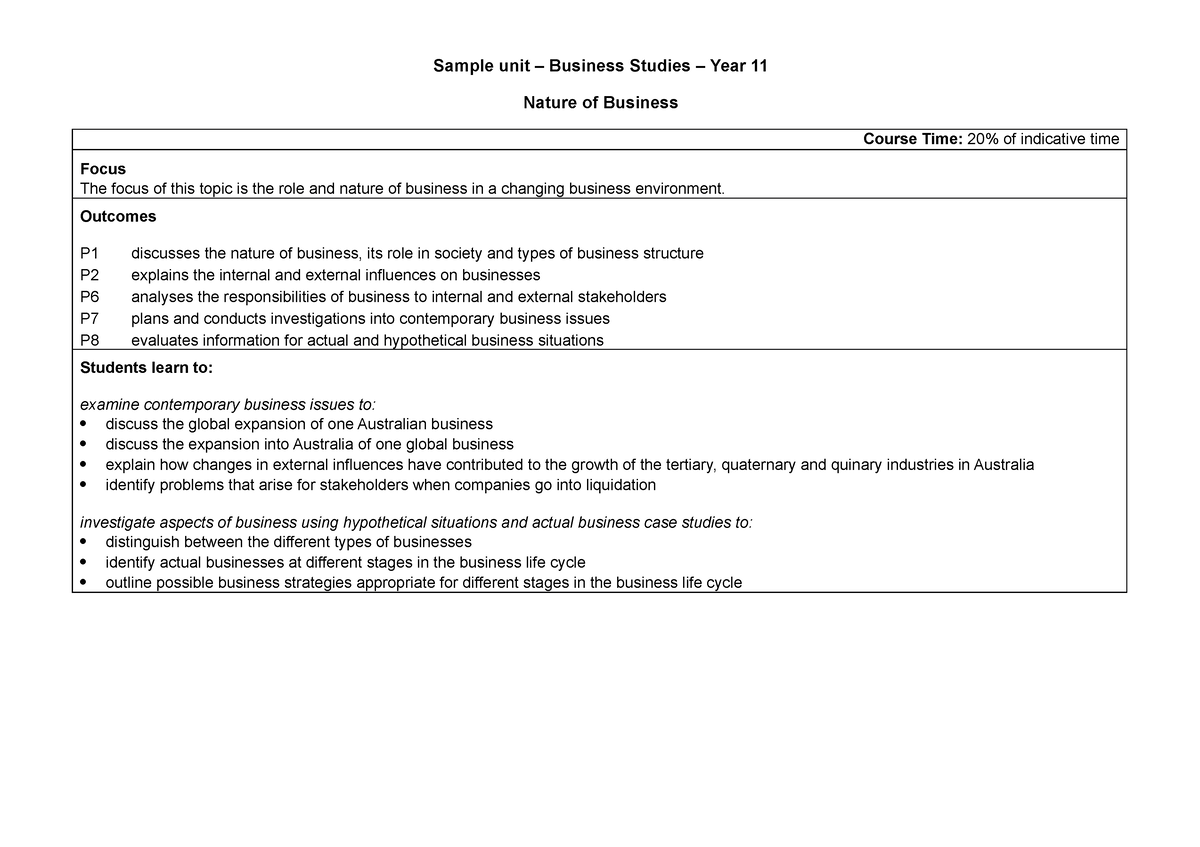 year 11 business studies business plan example