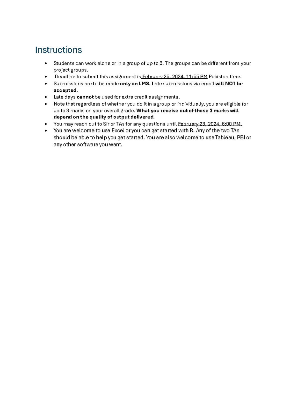 Extra Credit Assignment 1 (3 Marks) - Instructions • Students can work ...