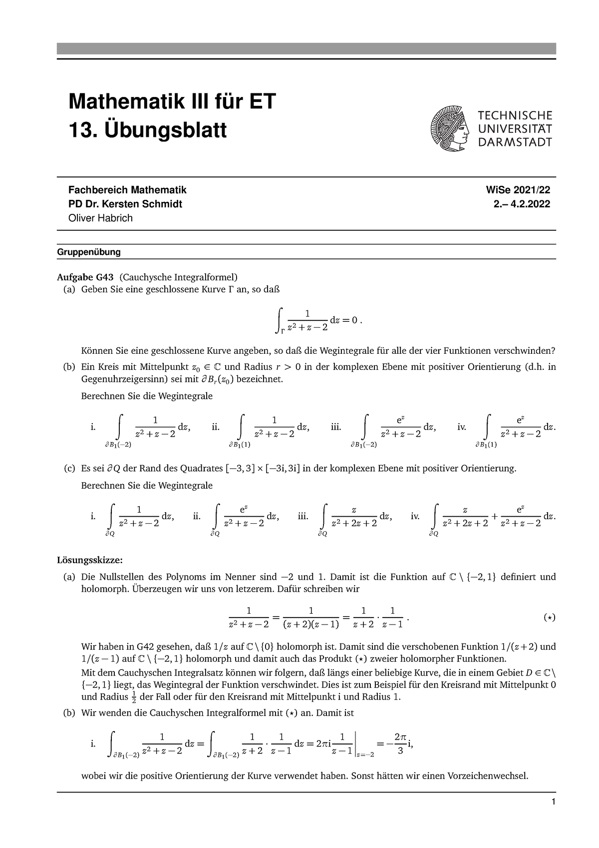 Uebung 13 Mit Loesungen - Mathematik III Für ET 13. Übungsblatt ...