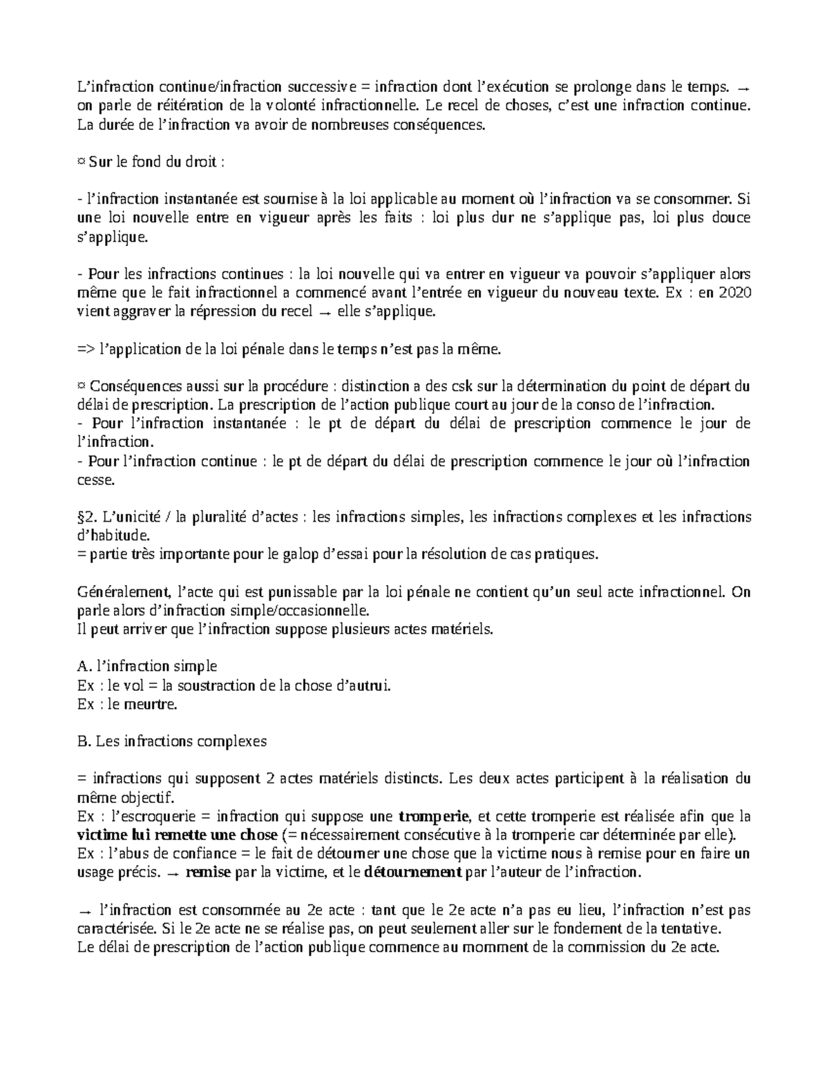 Cours 5 - L’infraction continue/infraction successive = infraction dont ...