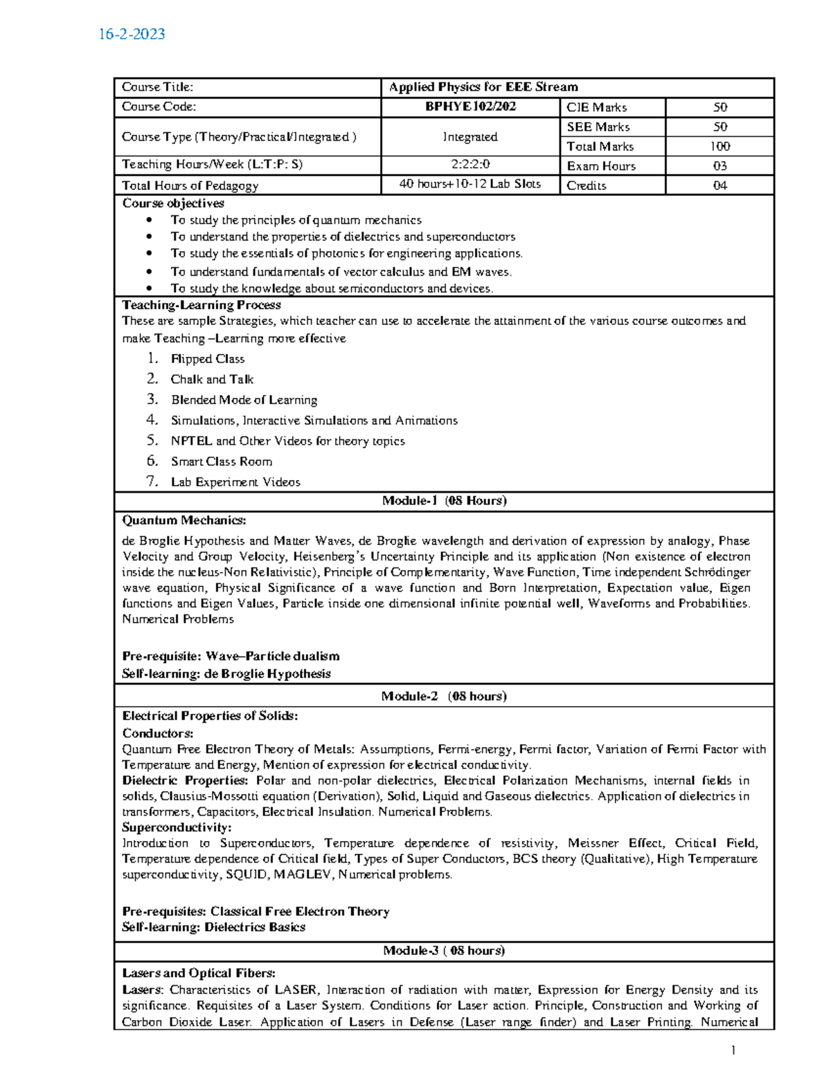 Bphye 102 - Course Title: Applied Physics for EEE Stream Course Code ...