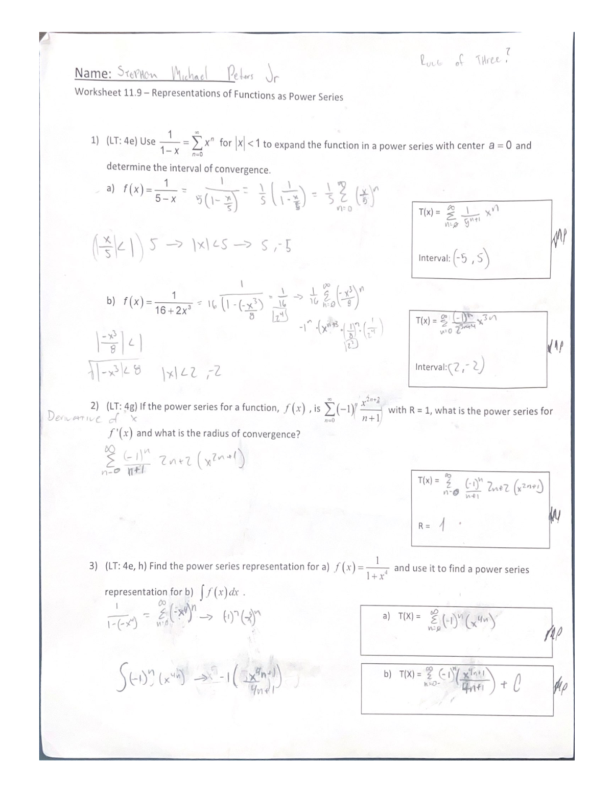 Worksheet 11.9 - Representations of Functions as Power Series - APMA ...