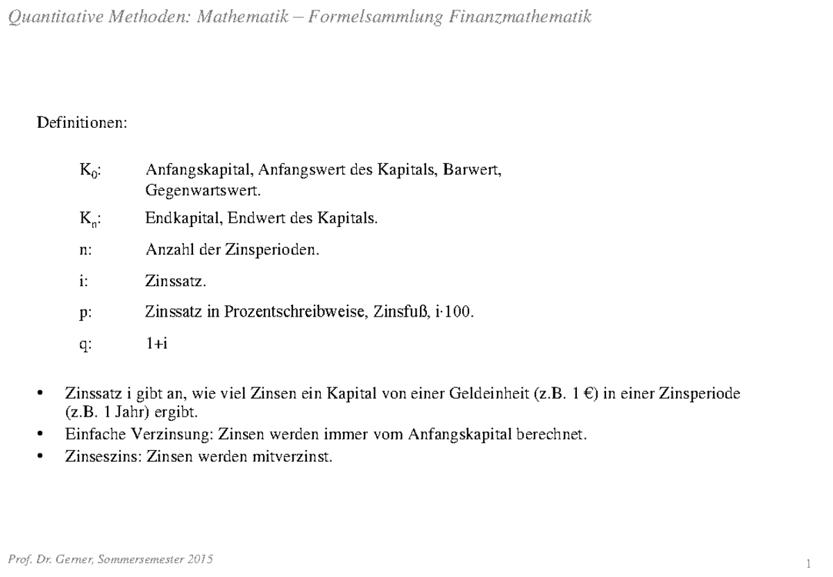 Angewandte Mathematik Formelsammlung Prof. Dr. Gerner
