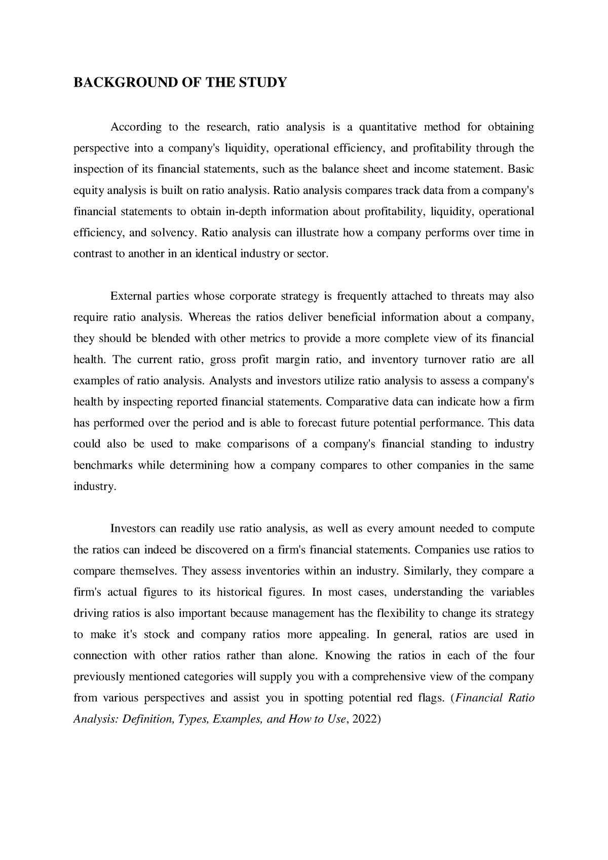 2. Background OF THE Study (Key Financial Ratios To Analyze The ...