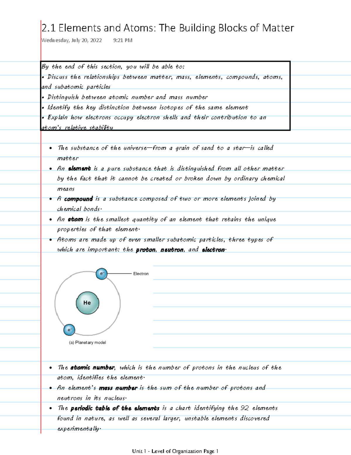 2 1 Elements And Atoms The Building Blocks Of Matter By The End Of This Section You Will Be 