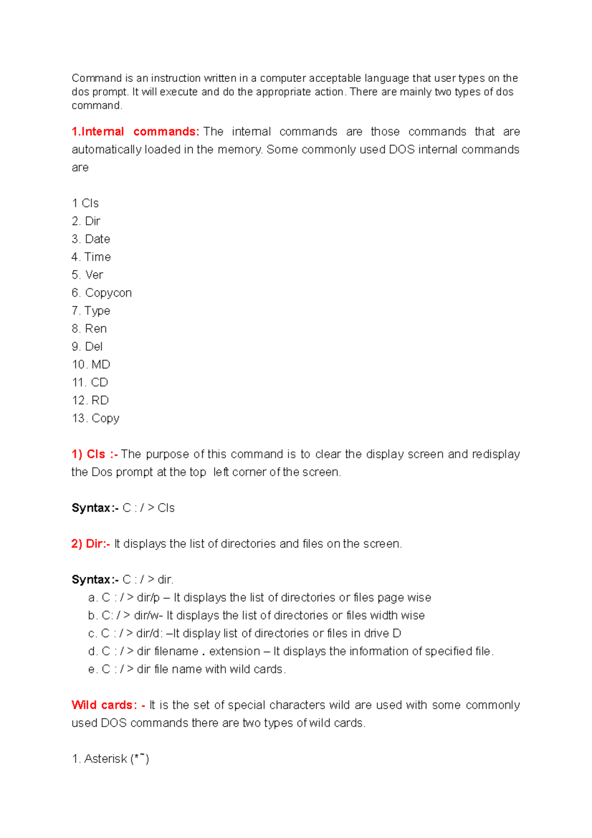 MS DOS Commands ................. - Btech Cse - StuDocu