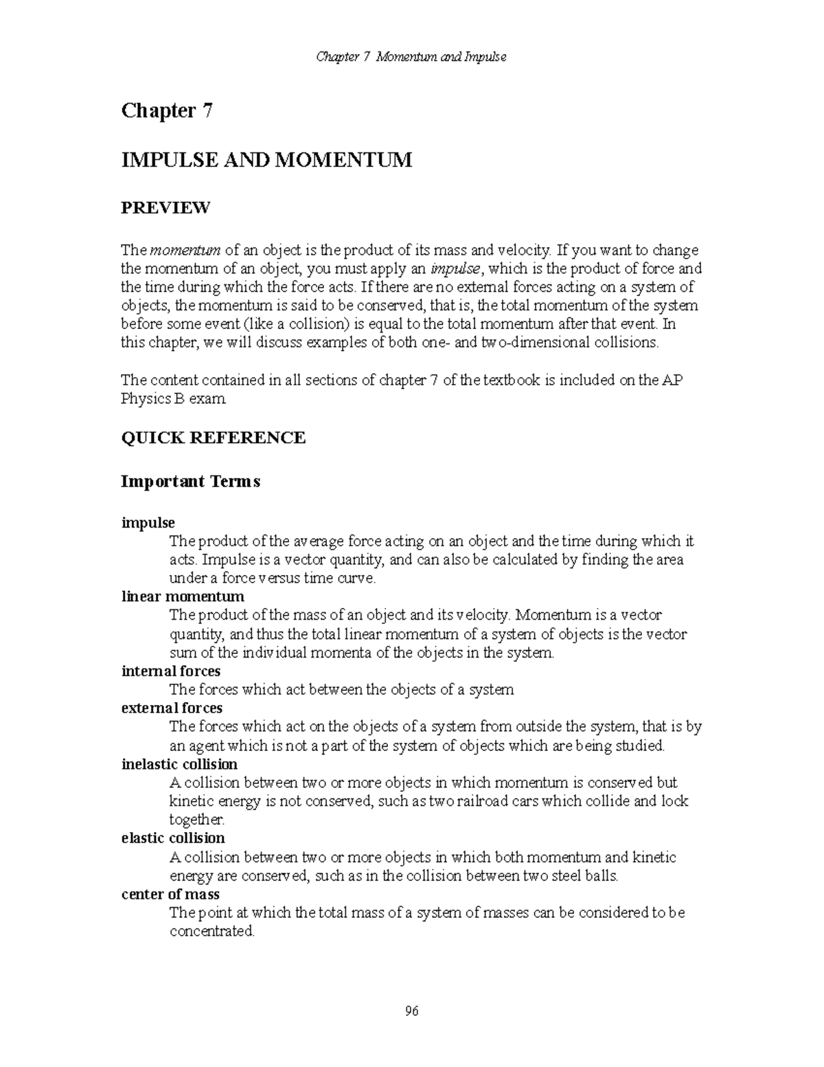 7 Momentum And Impulse - None - Chapter 7 IMPULSE AND MOMENTUM PREVIEW ...