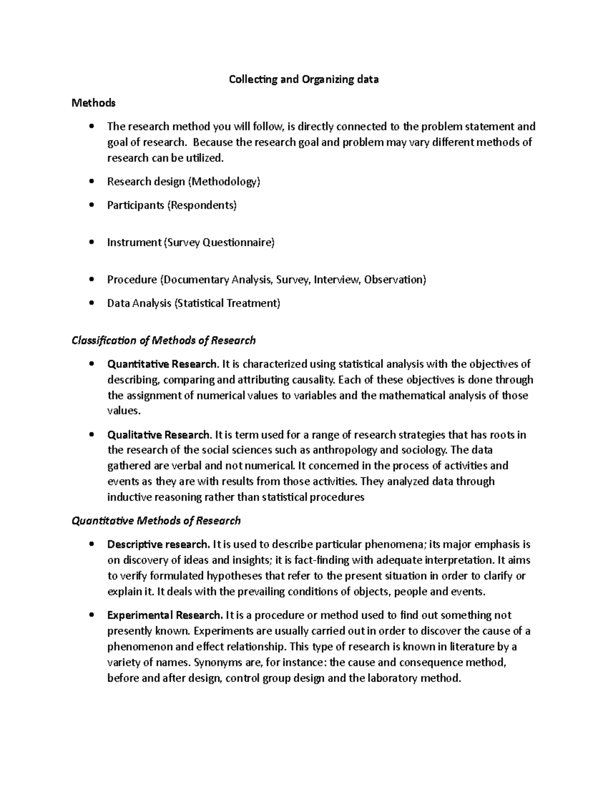 Collecting and Organizing data - Collecting and Organizing data Methods ...