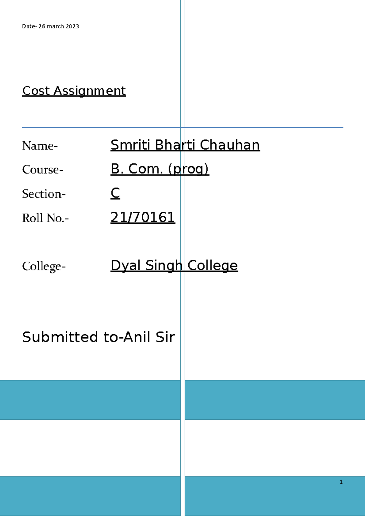 Cost Assignment semester 4 - Date- 26 march 2023 Cost Assignment Name ...