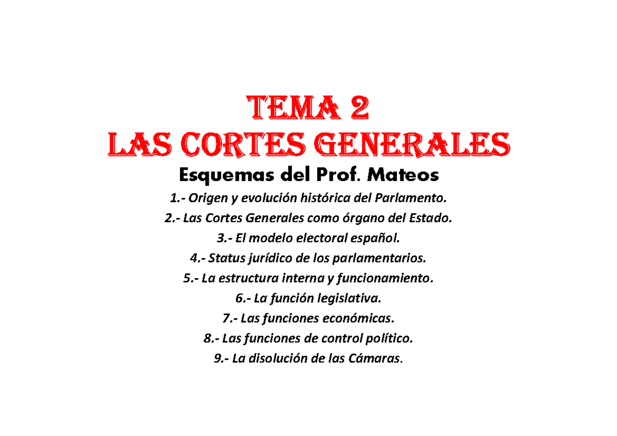 Tema 2 Cortes Generales - TEMA 2 LAS CORTES GENERALES Esquemas Del Prof ...