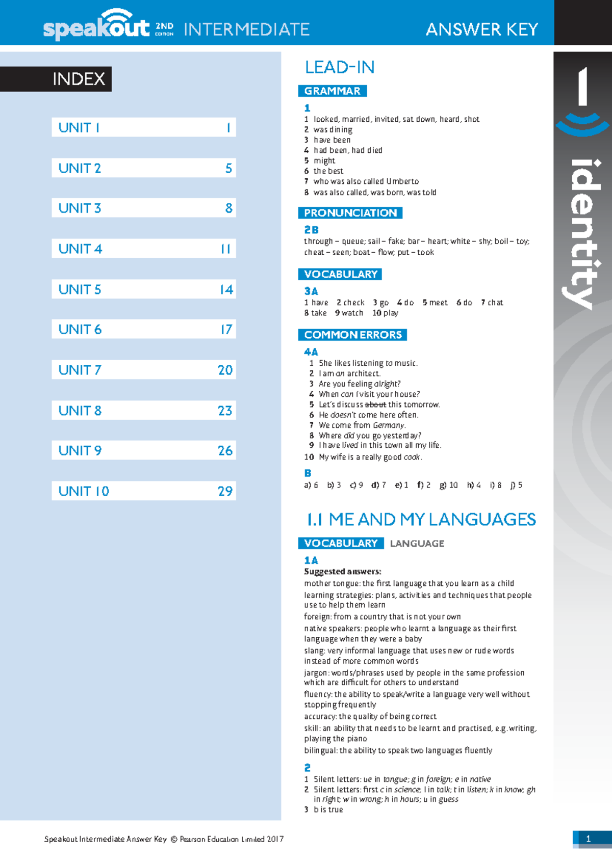 Speakout 2e Student Book Answer Keys Intermediate - 1 INTERMEDIATE ...