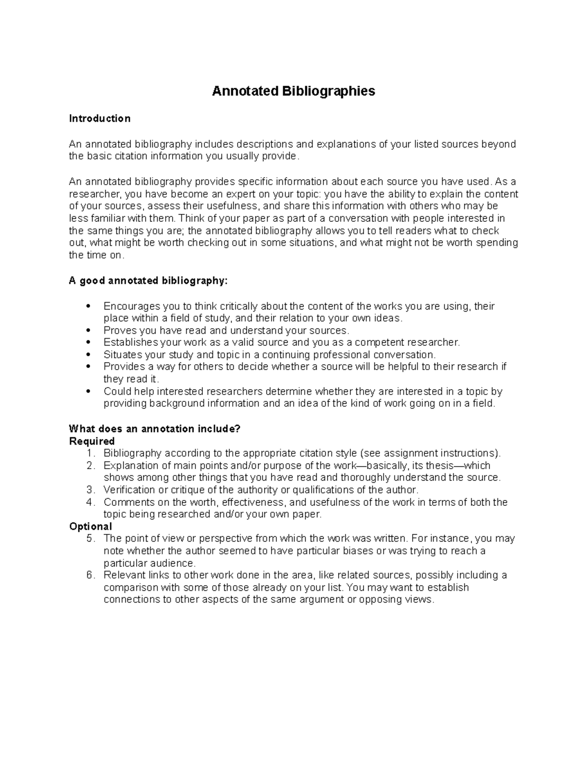 Annotated Bibliographies Instructions - Annotated Bibliographies ...