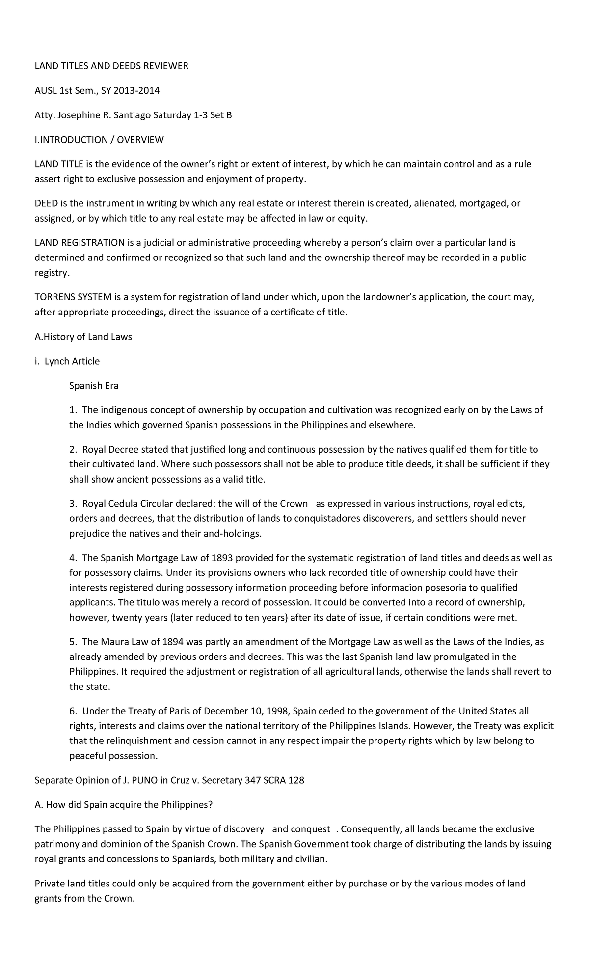 LAND Titles AND Deeds Reviewer docx LAND TITLES AND DEEDS REVIEWER