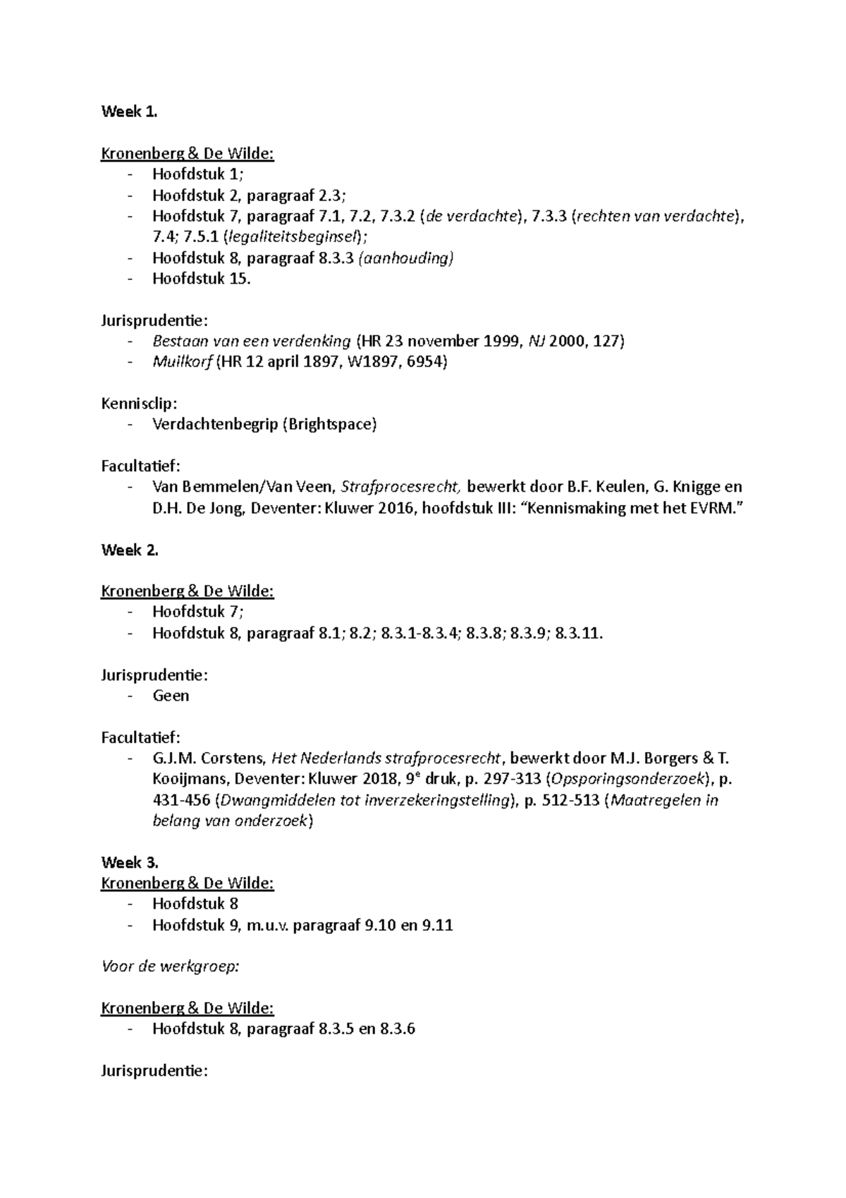 Literatuurlijst Straf Proces Recht Jur 1strf Radboud Studeersnel