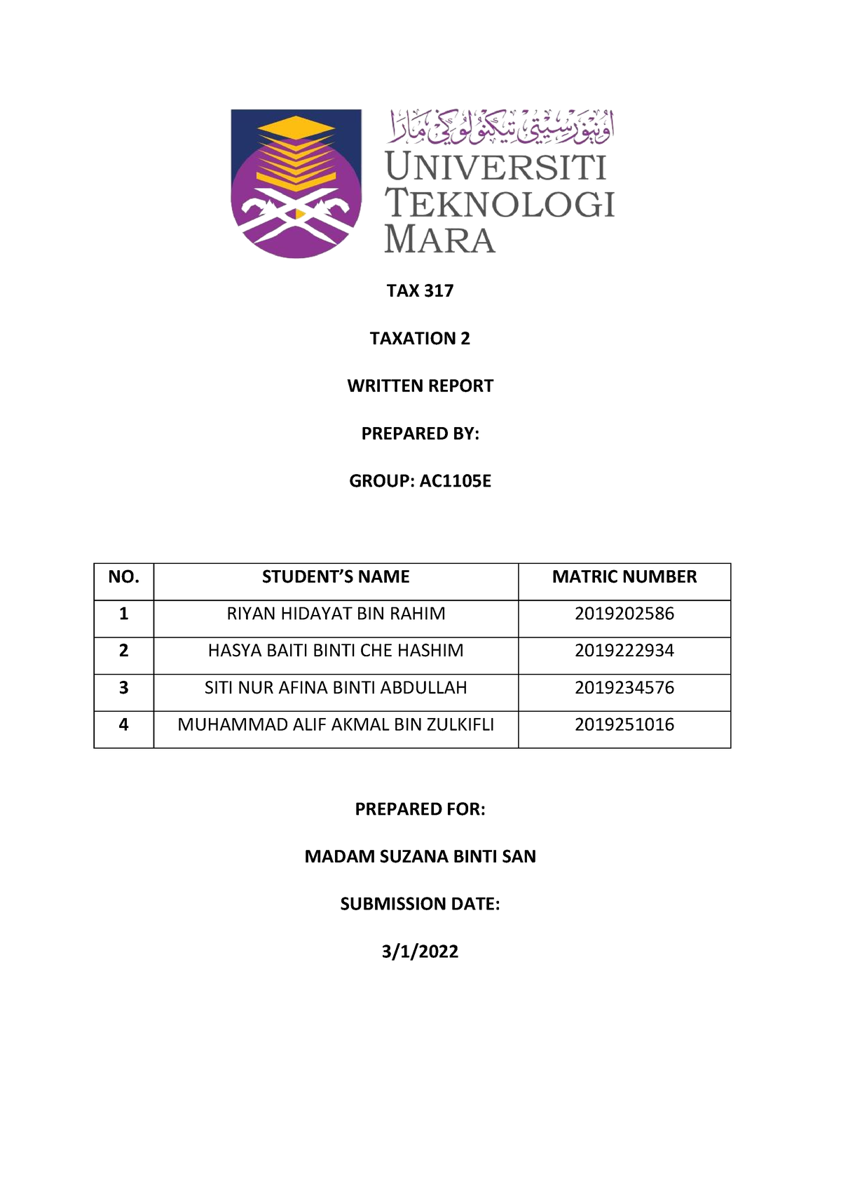 group assignment tax317