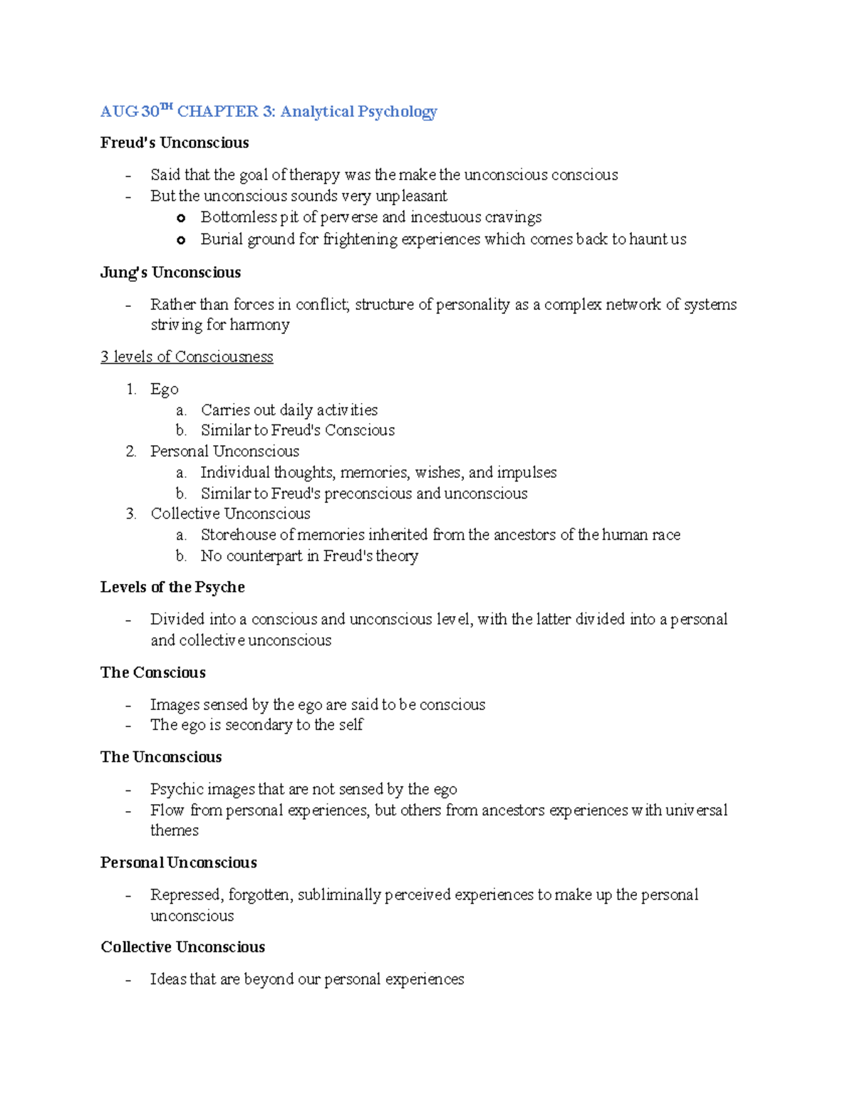 Week 2 Personality Notes - AUG 30TH CHAPTER 3: Analytical Psychology ...