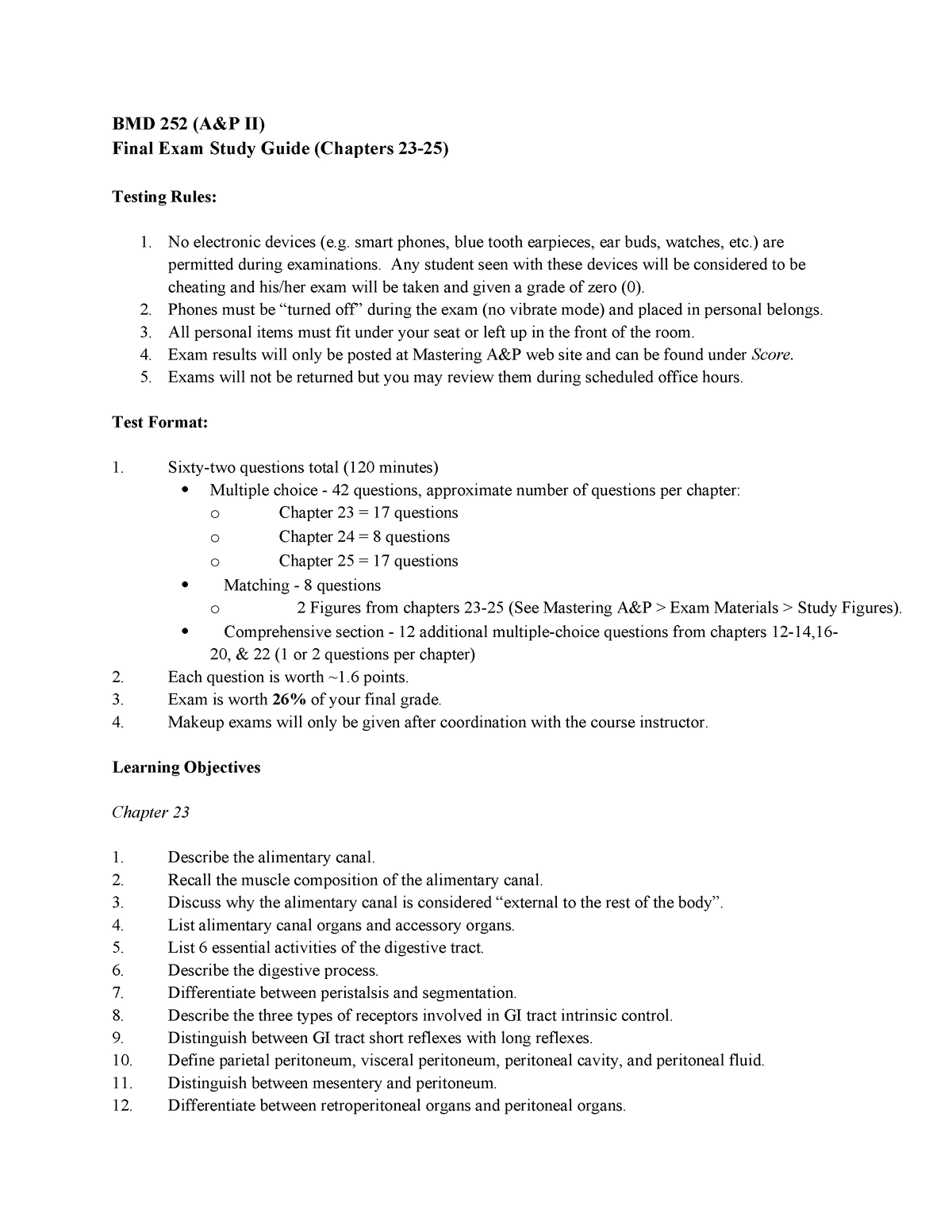 Study Guide - Final Exam - BMD 252 (A&P II) Final Exam Study Guide ...