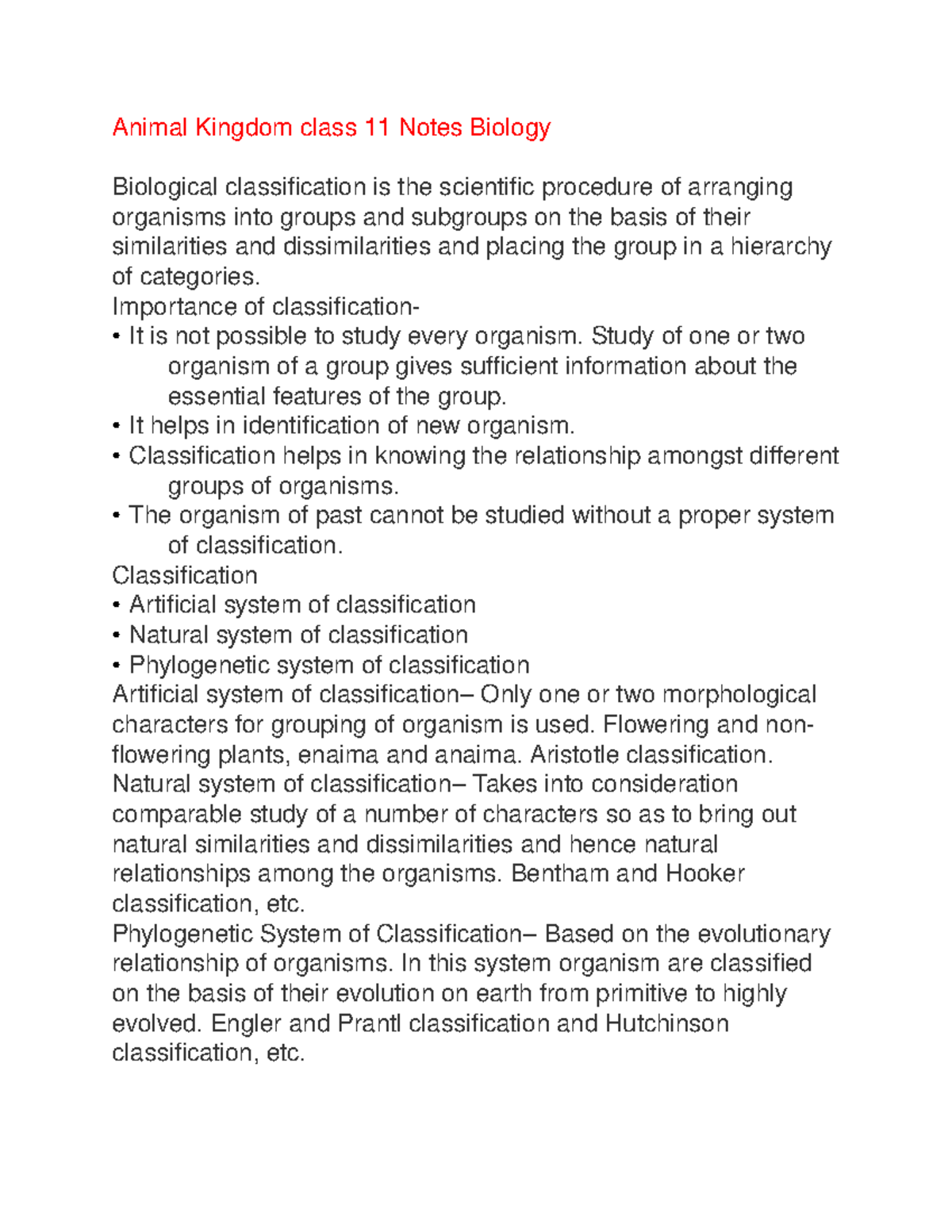 Notes Biology - Vorlesungsnotizen biological classification and ...