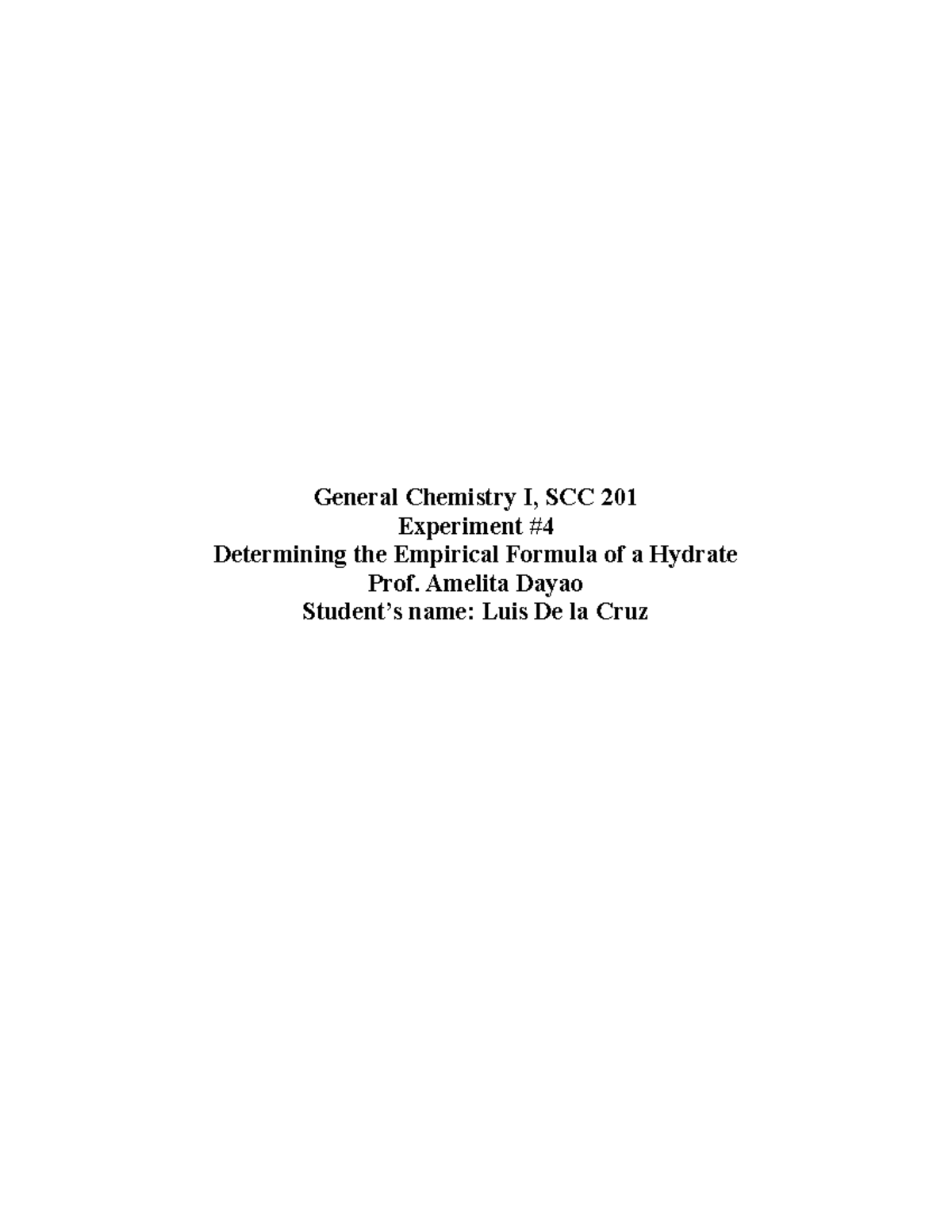 LAB Report 5 Volumetric Analysis of an Antacid General Chemistry I, SCC 201 Experiment 4